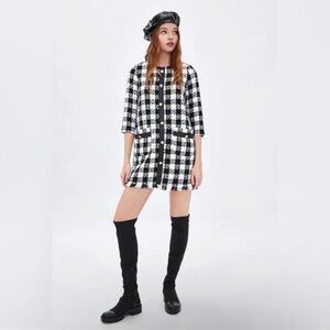 ZARA Tweed Checkered Black and White Mini Dress‎ Size M